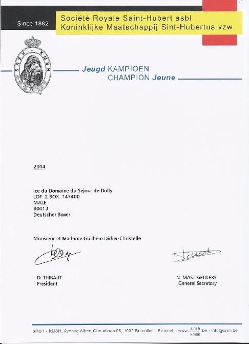 Du Jardin Des Canailloux - TITRE DE CHAMPION JEUNE BELGE